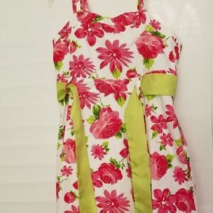 Bonnie Jean Fit and Flare Floral T-Strap Sundress Pink Green White Flowers 14
